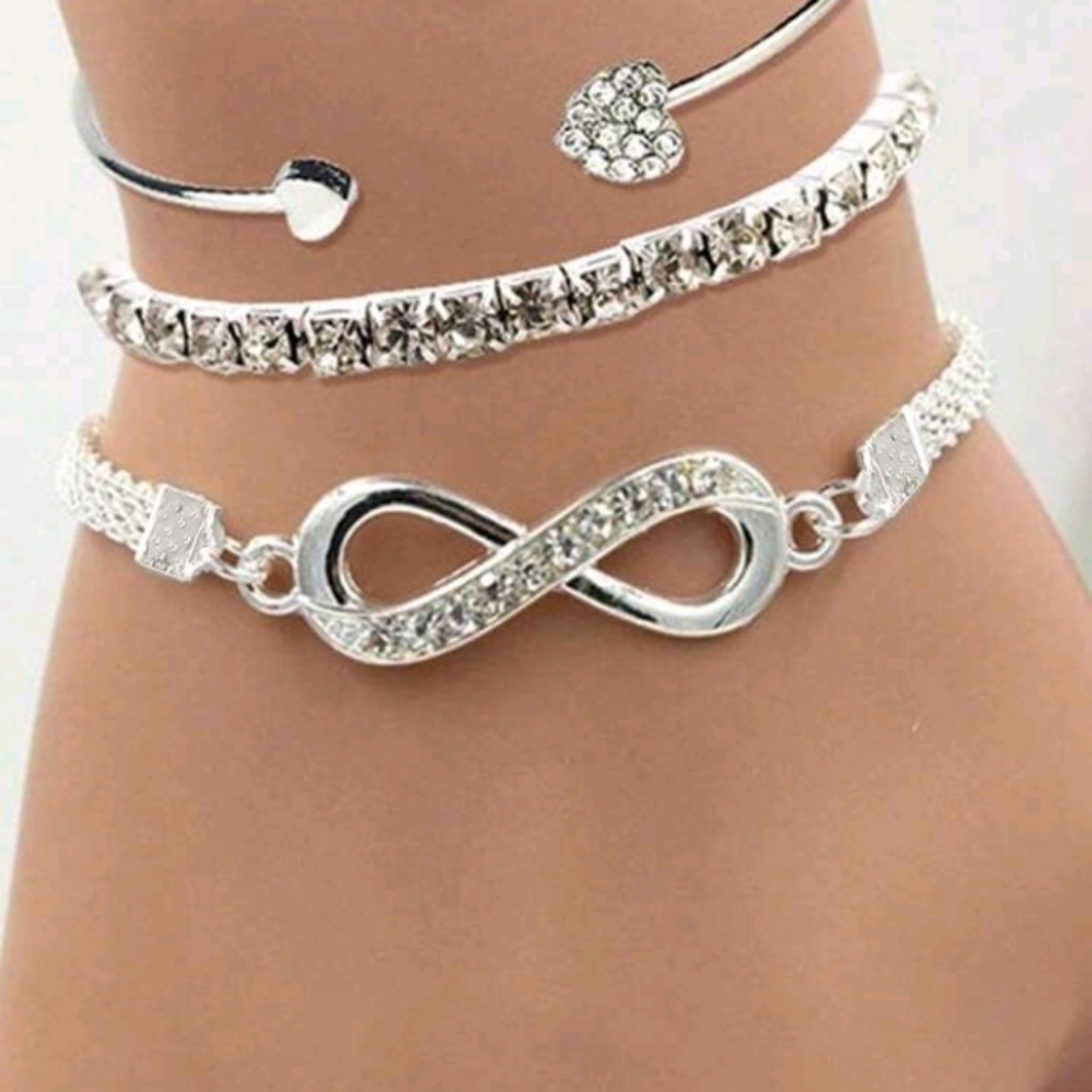 3 Piece STERLING SILVER Trio Bracelet Set